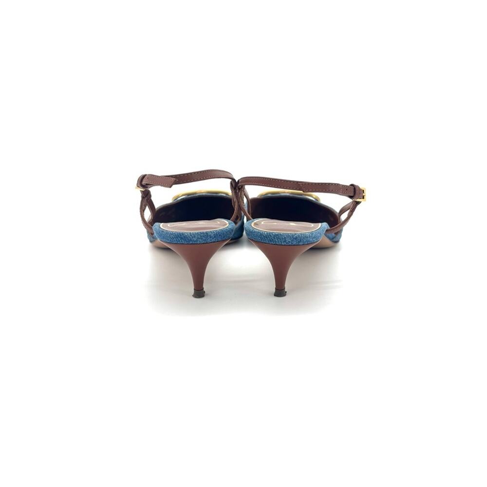 Valentino Garavani VLogo Blue Denim Pointed Toe Slingback Kitten Heel Pumps 37.5 - Picture 5 of 10